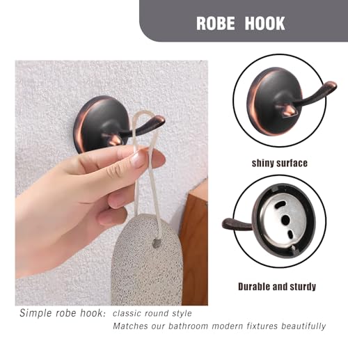 Oil-Rubbed Bronze 4-Piece Bathroom Hardware Accessory Set - Towel Bar, Toilet Paper Holder, Towel Ring & Robe Hooks