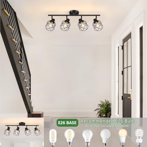 Baocuz 4-Light Semi Flush Mount Ceiling Light - Black, Adjustable Farmhouse Fixture