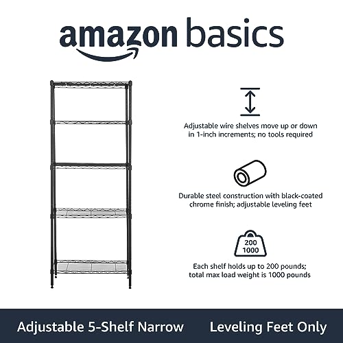 5-Shelf Steel Garage Storage Rack - Adjustable Black Warehouse Shelving Unit