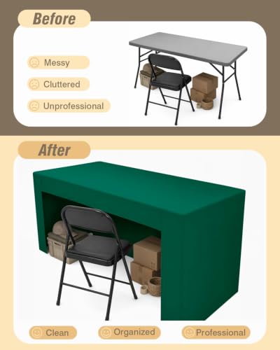 2 Pack Open Back Fitted Tablecloth for 6 Ft Table – Green, 30x72 in