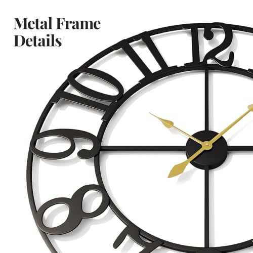 Cuspin 30 Inch Large Wall Clock - Black Metal with Arabic Numerals, Vintage Modern Design