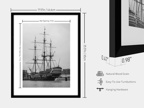 PEALSN 16x24 Picture Frame Set of 6, Display Poster 12 x 18 with Mat or 16 x 24 Without Mat for Wall Mounting Display, Photo Frames Collage for Wall Decor. Black