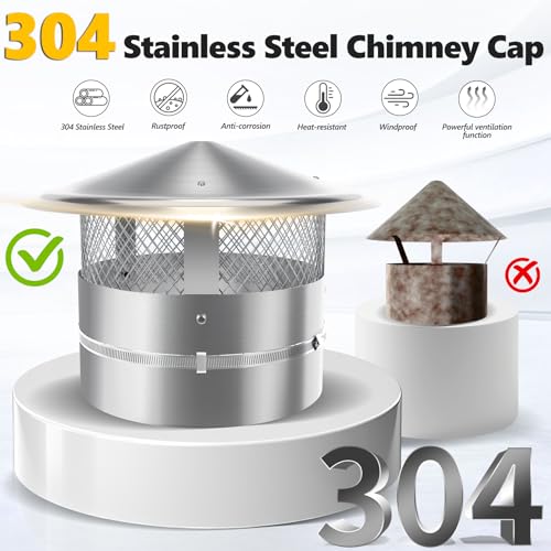12-Inch Chimney Cap with Screen & Rain Cover, Adjustable Stainless Steel