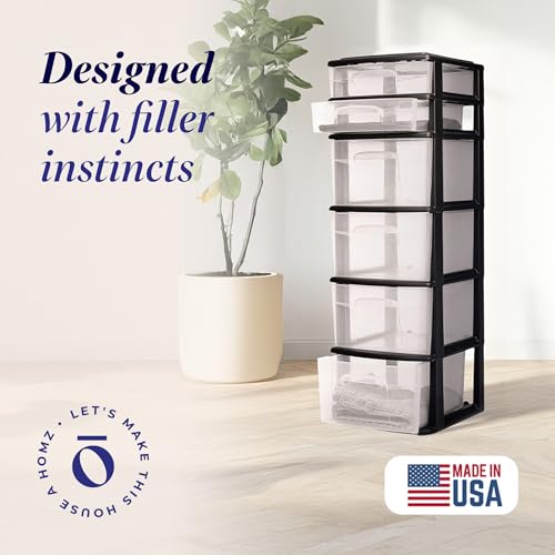 HOMZ 6-Tier Drawer Tower Storage Organizer - Black Frame, Variation 1