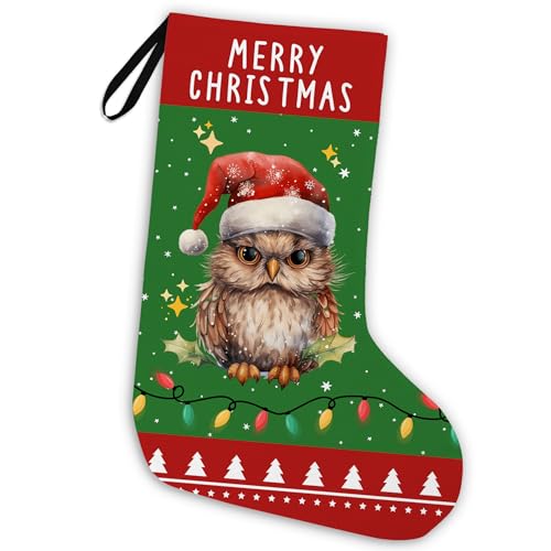 KFXHANGD Owl Christmas Stocking - 18 Inch Holiday Decor for Fireplace, Kids, Women, Men, Red & Green Xmas Gift Hangings - Variation: Owl