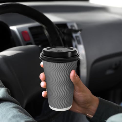 16oz Disposable Coffee Cups with Lids - 100 Pack, Heat-Insulated Paper Cups