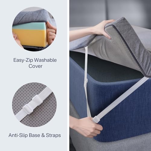 Queen Size 3-Inch Cooling Memory Foam Mattress Topper with Non-Slip Straps - Targeted Back Pain Relief