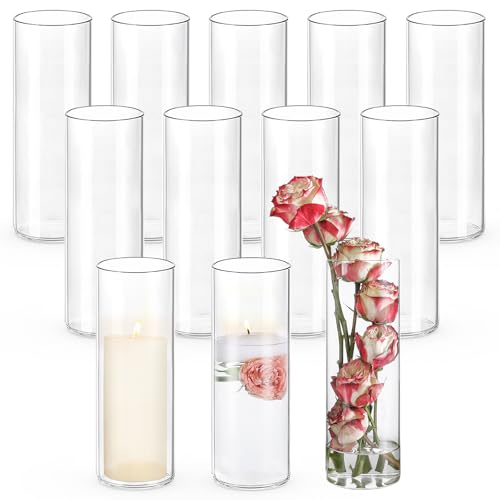 10 Inch Glass Cylinder Vases Set of 12 for Centerpieces - Minimalist Flower Arrangements