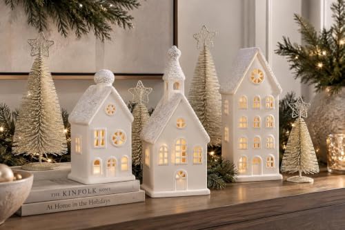 Christmas Village Sets, 8-Piece Modern White Decorations Indoor