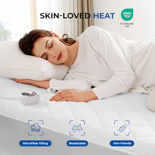 VALUXE King Size Quilted Heated Mattress Pad with 12 Heat Settings & Dual Controls - Electric Bed Warmer