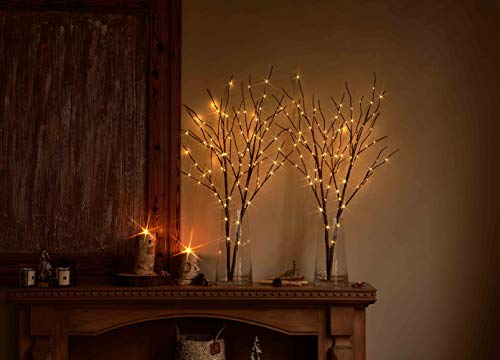 Hairui Lighted Twig Brown Tree Branch with Fairy Lights 32in - 2 Set Battery Operated Christmas & Wedding Decor