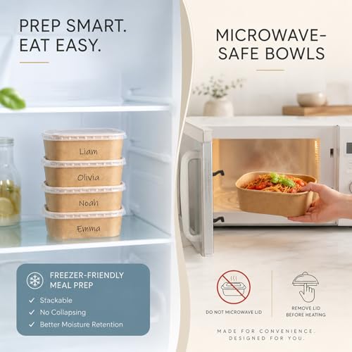 Large 32oz Paper Bowls with Lids 50 Pack Heavy Duty Disposable Takeout Containers - Microwave Safe, Leakproof, Compostable for Party & Food Service 32OZ-50PACK