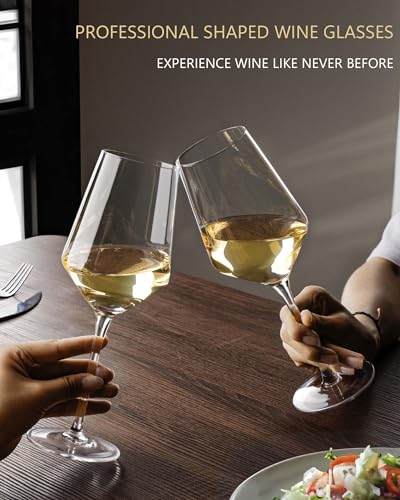 Set of 6 Lead-Free Crystal Wine Glasses - Hand Blown Thin Rim for Red & White Wine - Gift Ready