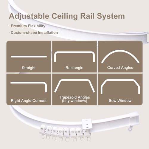 Beige Room Divider Curtain & Flexible Ceiling Track Set - 100W x 84H in, Blackout, 1 Panel, Pack of 1
