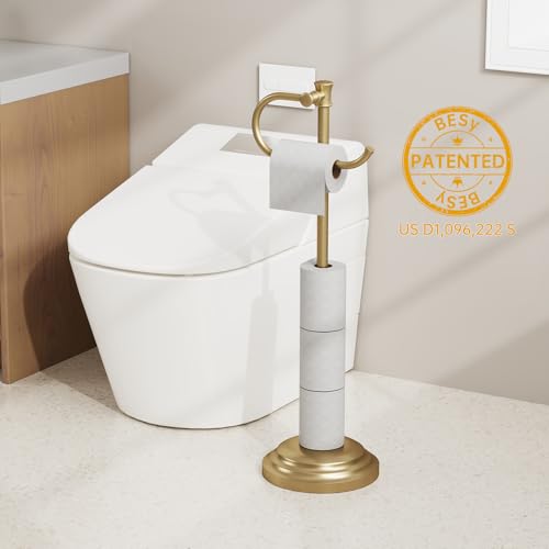 Freestanding Gold Toilet Paper Holder Floor Stand with Towel Ring - BESy