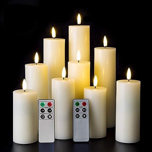 Eywamage Ivory Tall Flameless LED Candles with Remote Control Set of 9