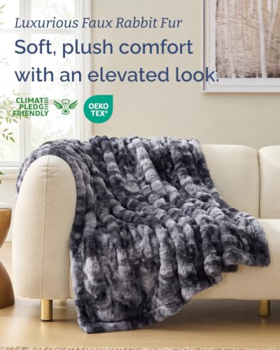 Queen Size Faux Fur Throw Blanket - Marble Black Bubble Pattern 90x90