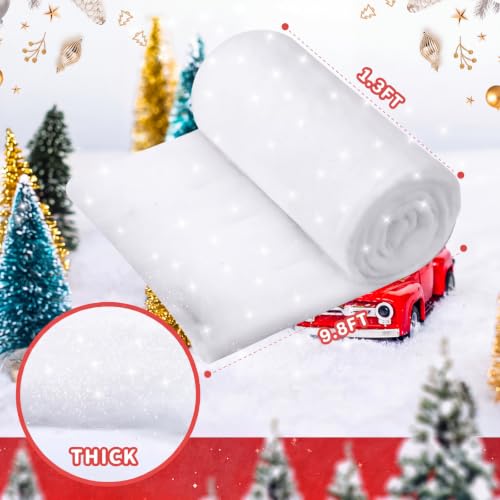 HESTYA 4 Pack Thick Glitter Fake Snow Blanket Roll - 1.3 x 9.8 ft Christmas Decoration