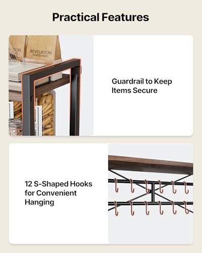 VEVOR 31.5 x 15.7 x 63.7 Inch Walnut Finish Kitchen Baker Rack with Hooks