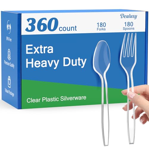 Clear Plastic Forks and Spoons Set - Heavy Duty, 360 Count, Disposable & Reusable Variation of THIS listing