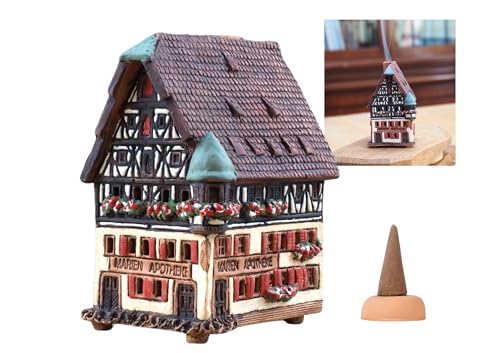 Midene Ceramic Village Collection: Hand-Painted Rothenburg House Incense Holder