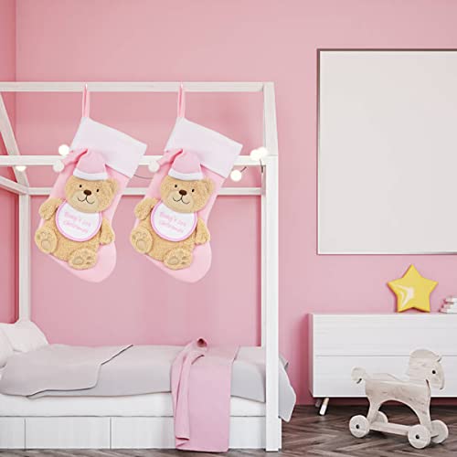 Etistta Baby's 1st Christmas Stocking Pink, 18 Inch Baby Girl & Boy Holiday Decor