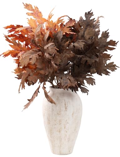 Fall Oak Stems - 6 Pcs 35-Inch Faux Autumn Branches with Foliage, Vintage Brown-Orange Variation