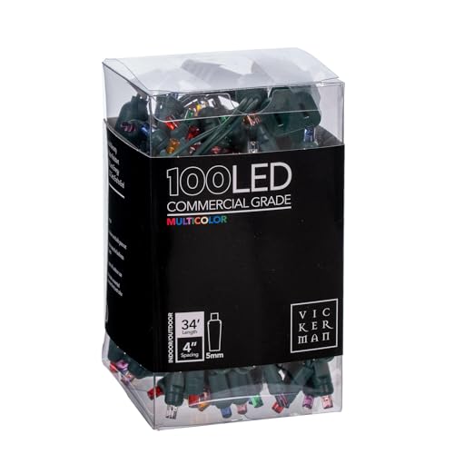 Multicolored 34ft LED Christmas Light Set with Wide Angle Bulbs, 100 Lights & Green Wire - Vickerman