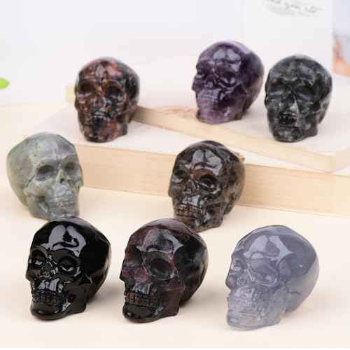 2 Inch Mahogany Obsidian Crystal Skulls Decor,Human Skull Sculpture Statues Healing Crystal Decor,Halloween Skull Figurines,Home Office Decoration Christmas Meditation Gifts for Men Women