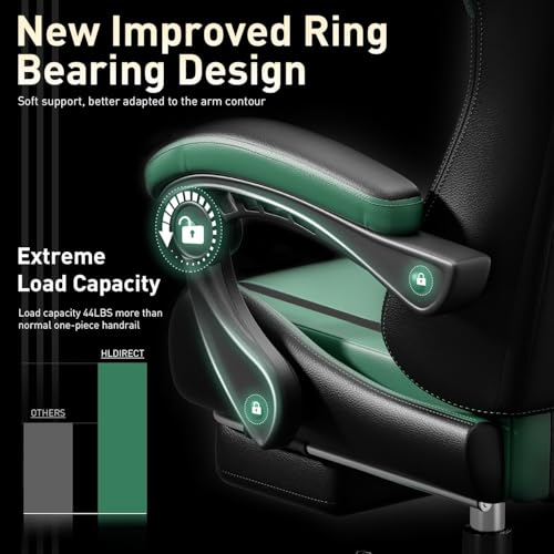 Gaming Chair with USB Massage Lumbar Support - Black & Green High Back Ergonomic Seat
