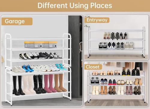 White 3-Tier Metal Shoe Rack for Closet & Entryway - Stackable Storage Shelf