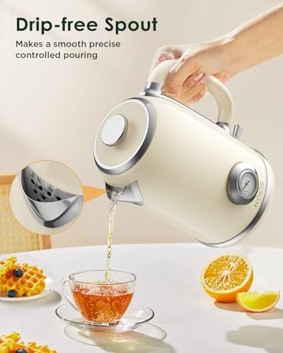 KOIOS 1.8L Beige Electric Kettle with Temperature Gauge, 1500W Fast Boil, Retro Style