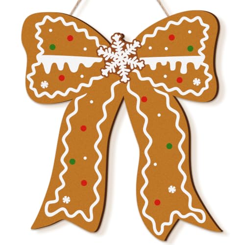Yousoontic Gingerbread Christmas Door Sign with Bow - Holiday Decor, Indoor & Outdoor Ready