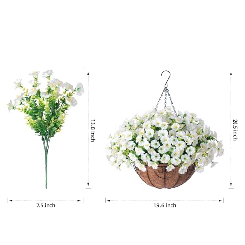 Ivydale 2 Pack Artificial Hanging Flower Baskets for Outdoors - White Morning Glory Faux Plants, UV Resistant, Realistic 24 Pcs Set