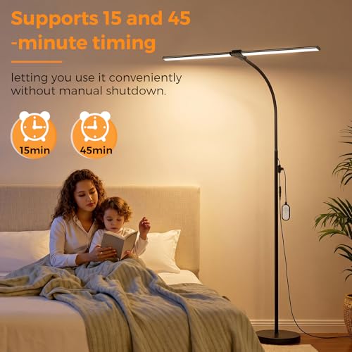 FOLKSMATE Black 20W LED Floor Lamp with Adjustable Neck & Bright Color Changing Light
