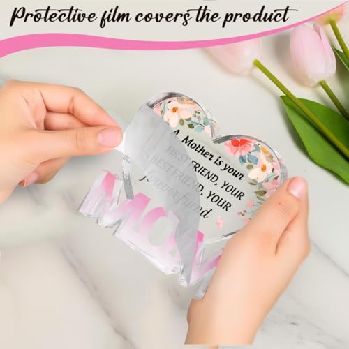 Mothers Day Gifts Best Mom Gifts -Gifts for Mom from Daughter Son - Best Mom Ever Gifts Unique Mother Birthday Acrylic Heart-Shaped Plaque Desk Decorations Present for Mom Christmas Anniversary