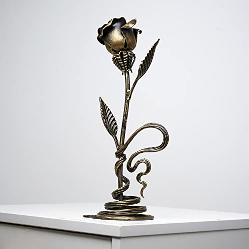 Hand-Forged Bronze Metal Rose Sculpture - Romantic Gift for Anniversaries & Special Occasions