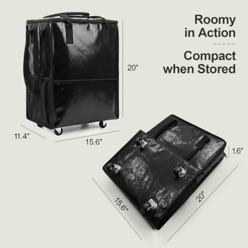 Black 18-Gallon Rolling Grocery Tote Bag with 4 Wheels & Handles