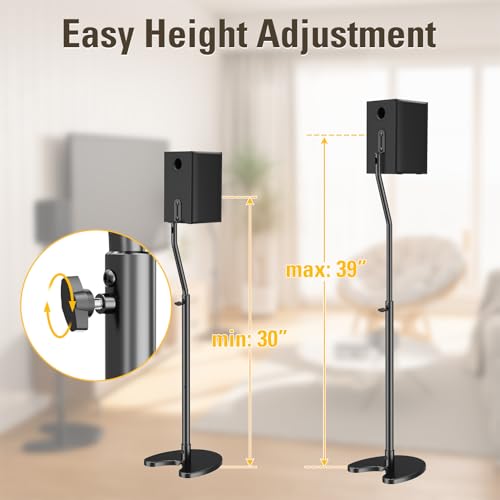 Mounting Dream Adjustable Speaker Stands - 4.7 x 7.9 Inch Floor Stands for Speakers, Supports Up to 11lbs, Cable Management