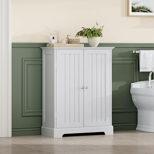 ChooChoo White Bathroom Floor Cabinet with 2 Doors & Adjustable Shelves – 11.81"D x 23.62"W x 31.5"H