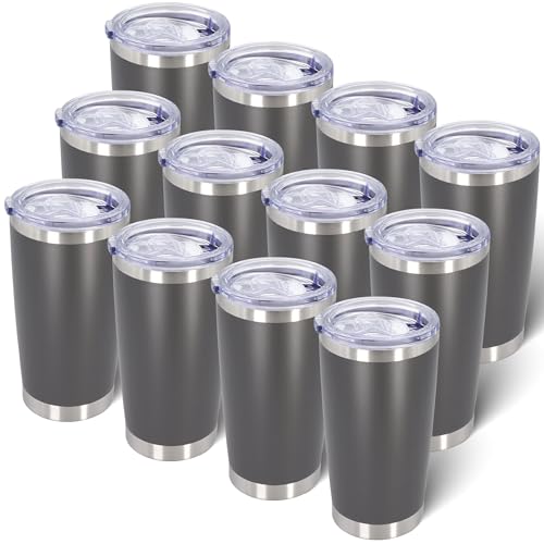 20oz Tumbler with Lid - Stainless Steel Insulated Mug Gray (12-pack) AIANJI