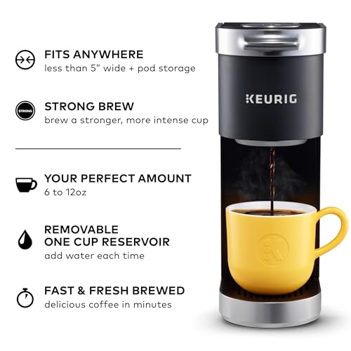 Keurig K-Mini Plus Single Serve Coffee Maker Matte Black, 6-12oz Brew, Holds 9 Pods, Travel Mug Friendly