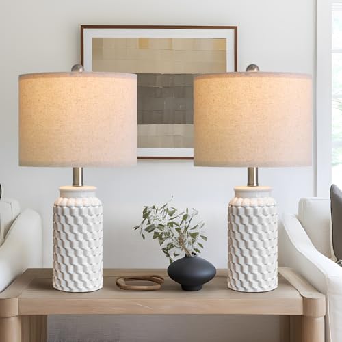 USumkky 20.5 Inch White Modern Ceramic Bedside Table Lamps Set of 2