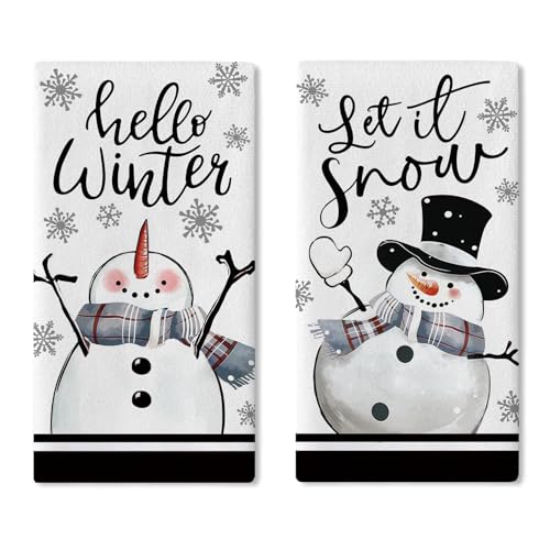 Hello Winter Snowman Kitchen Dish Towels Set of 2 – Croar