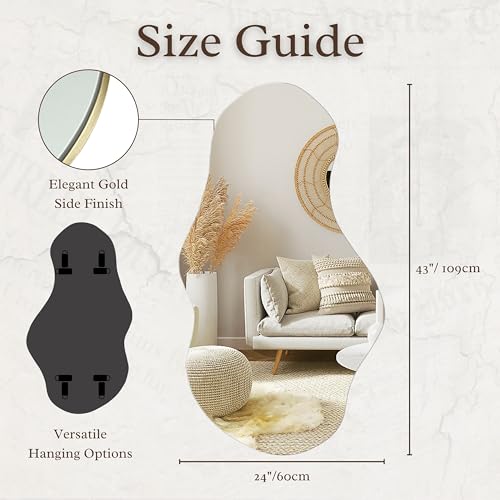 Irregular Wall Mirror 43x24 Inches - Modern Frameless Cloud Design, Wall Mount for Bathroom Bedroom Living Room Entryway