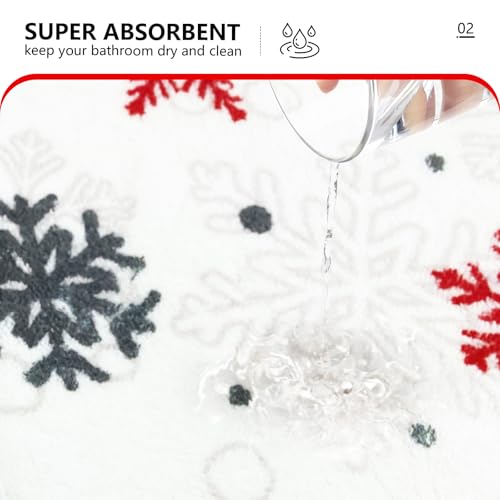 MEHOFOND Christmas Snowflake Bath Rug - Red & Gray Winter Decor 20x32in