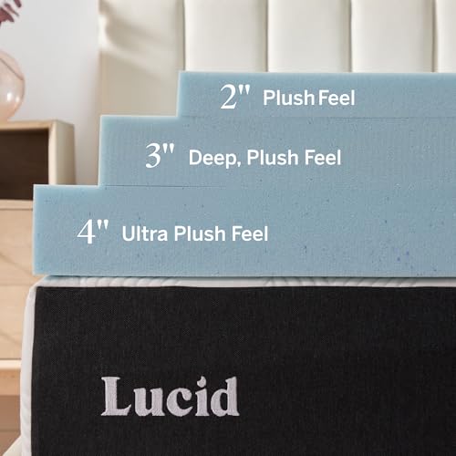 LUCID Twin XL Gel Memory Foam Mattress Topper 3 Inch Ventilated Blue