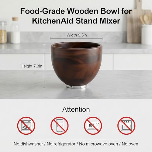 Wooden Mixing Bowl for KitchenAid 4.5-5 Qt Tilt-Head Stand Mixer - Acacia