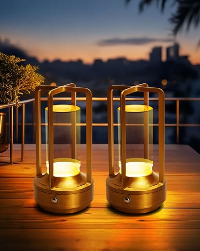 Jinchangming Gold-2 Set of 2 Rechargeable Cordless LED Table Lamps Touch Dimmable