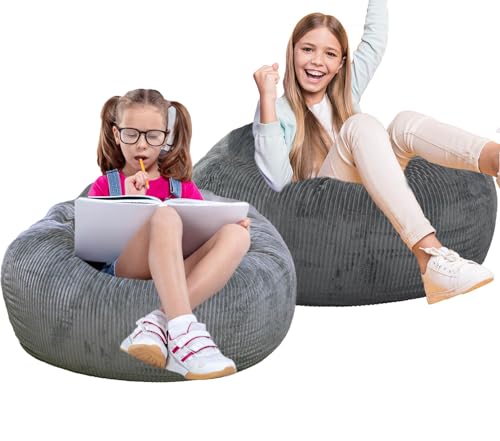Grey Faux Rabbit Fur Bean Bag Chair - 2.5ft Round Fluffy Kids & Teens Sofa